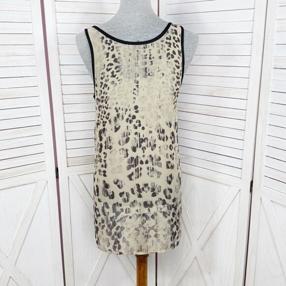 Wet Seal Leopard Face Print Sheer High Low Tank Top Shirt Tan Brown Small - Picture 4 of 10